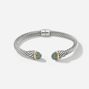 5mm Braided Silver & 18k Gold Cable Bracelet with Green Diamond and Middle Clasp